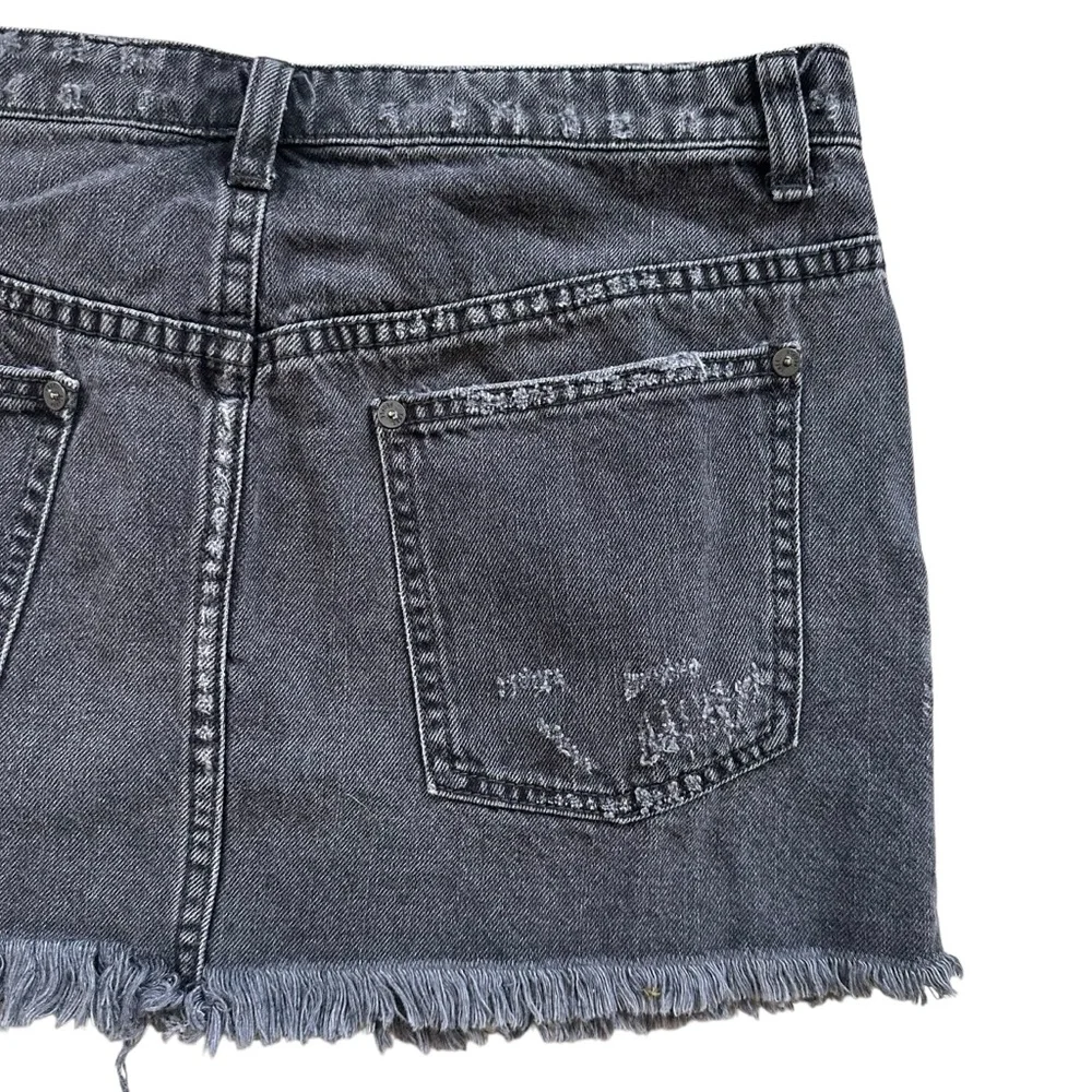 Free People Dark Gray Distressed Raw Hem Cotton Zipper Fly Mini Skirt Size 6